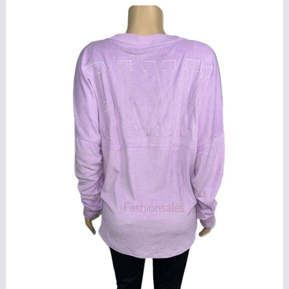 Victorias Secret Pink Varsity Terry Cloth V Neck Oversized Pullover petal purple - Picture 7 of 8